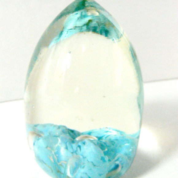 Vintage Norleans Japan Controlled Bubble Paperweight Light Blue Egg with Sticker - Picture 2 of 5